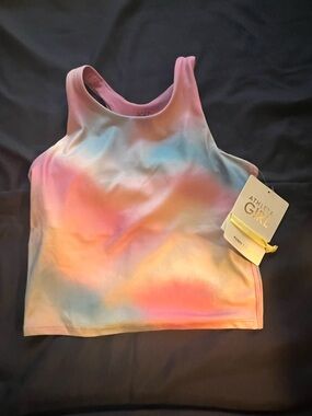 Athleta Pastel Tie-Dye Racerback Crop Tank, Long Distance Bra-Pink, Blue, Peach